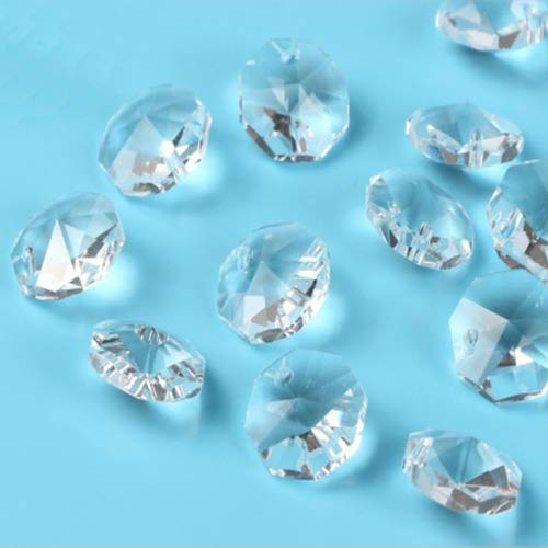 Fushing 100Pcs 1 Hole Clear Octagon Beads for Chandelier, Curtain, Suncatchers, Crystal Garland, Necklaces, Earrings, Jewelry Making and Craft Ideas (Clear, 14mm)