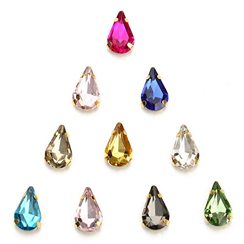 Choupee 48PCS Sew on Rhinestones Teardrop Gold Prong Setting Mixed Color Pear Sew on Rhinestones for Jewels Making, DIY Craft, Clothing, Costume, Shoes, DIY Scrapbook and Photo Album