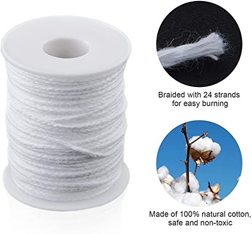 400 ft Cotton Candle Wick,24 PLY Braided Cotton Candle Making Wicks Spool + 200 Pieces Metal Sustainer Tabs + 1 Piece Centering Device Holder Set for DIY Crafts