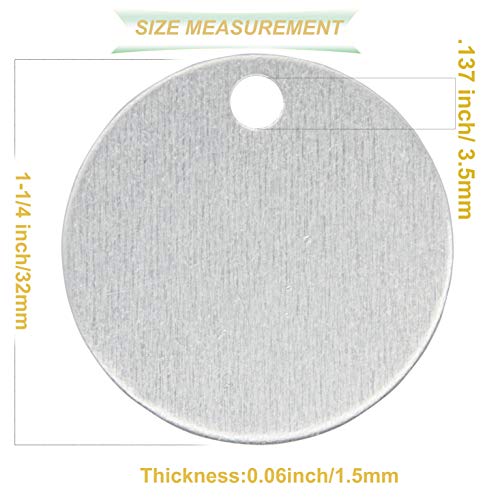 ABBECIAO Metal Stamping Blanks, 1-1/4 Inch Aluminum Dog Tags Round with Hole, Soft Strike 32mm Aluminum Blanks 0.06 Inch Thick -50 Pack