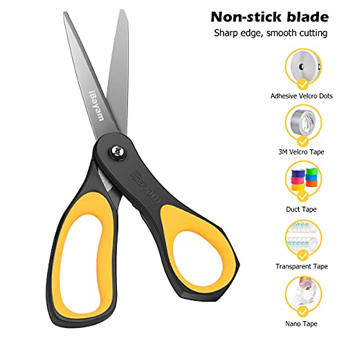 Scissors, iBayam 3 Pack 8" All Purpose Nonstick Scissors, 2.5MM Thickness Titanium Blades with Comfort Grip, Heavy Duty Scissors for Office School Home Classroom General Use Art and Craft DIY Supplies