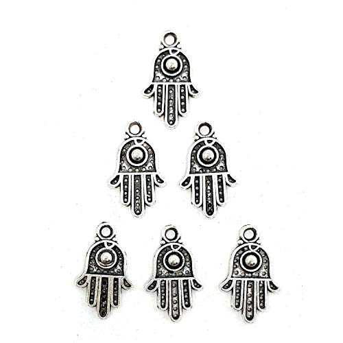 JIALEEY 100PCS Antique Silver Hamsa Hand of Fatima Symbol Charms Hamsa Hand Beads Frame Charms for Jewelry Making Findings DIY Necklace Bracelet
