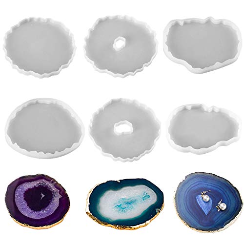 Suhome Silicone Resin Coaster Molds 6 Pack Large Resin Casting Coaster Molds Epoxy Resin Molds for DIY Resin Geode Coasters, Candle Holder,Soap Dish, Craft Decorations