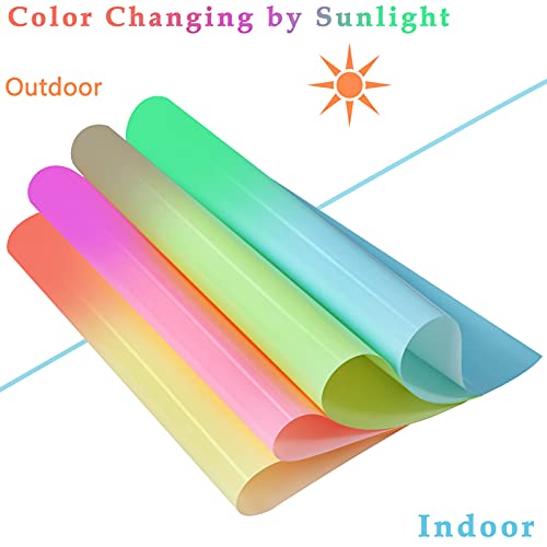 CCOZN 4 Sheets Color Changing by Sun Light HTV Heat Transfer Vinyl, HTV Vinyl Bundle Iron on Vinyl for T-Shirts Easy to Cut for Heat Vinyl Design DIY Clothing Hats Bags Fabric Supplies 12x10 Inch