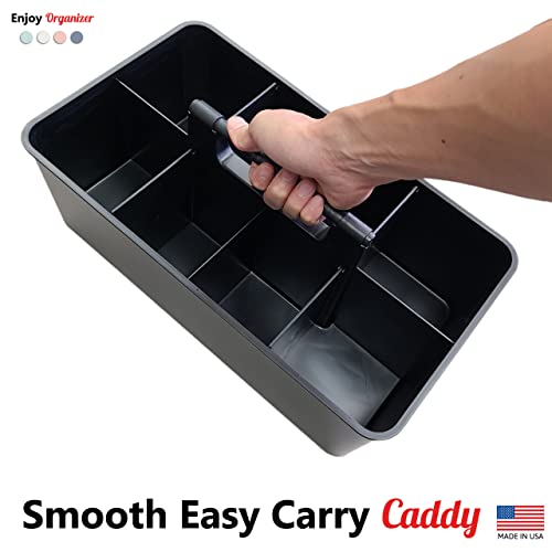 Enjoy Organizer- Commercial Large Portable Caddy Stackable Carry Caddy, Black, Carrier for Cleaning Supplies, Tools, All-Purpose Carry Caddy Made In USA (Black)