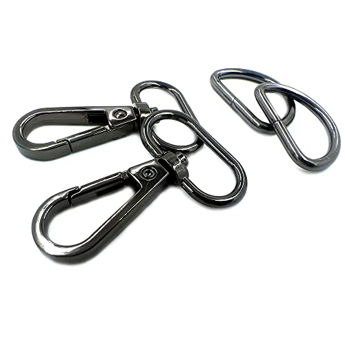 YIXI-SBest 20 Pcs 1" Inside Diameter Oval Ring Lobster Clasp Claw Swivel with D-Rings for Strap Push Gate Lobster Clasps Hooks Swivel Snap Fashion Clips (1 inch, Gunmetal)