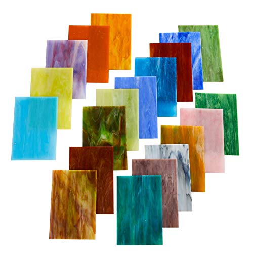 MaxGrain 20 Sheets Variety Stained Glass Sheets,4x6 inch Tiffany Stained Glass Packs for Crafts, Mixed Bright Color and Patterns