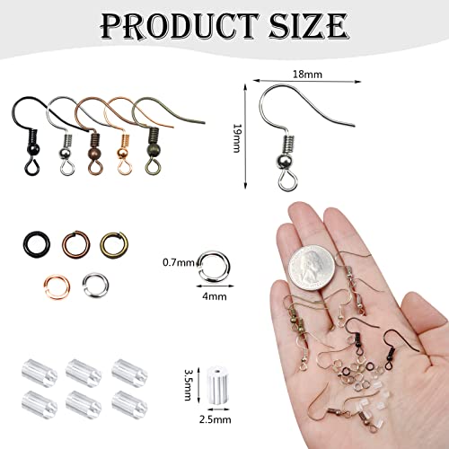 TOAOB 150pcs Mixed Colors Earring Hooks Hypoallergenic Ear Wire Hooks and 1000pcs 4mm Open Jump Rings 200pcs Earring Backs Jewelry Making Findings