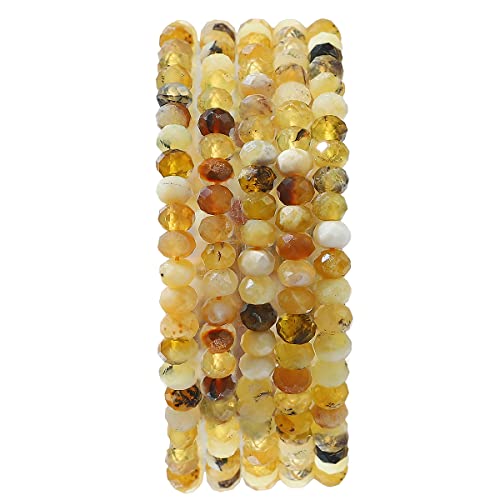 BEADIA Natural Yellow Opal Beads 4x2mm 120pcs Faceted Rondelle Loose Semi Gemstone Beads for Jewelry Making Design