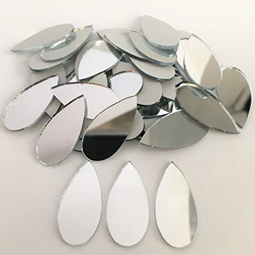 NUO RUI 150pcs 1" x 1/2" Teardorp Shape Craft Mirrors Small Mosaic Mirror Tiles for Craft Projects