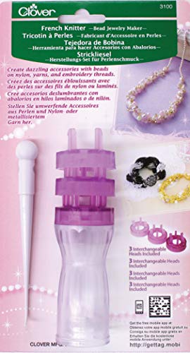 Clover 3100 French Knitter Bead Jewelry Maker with 3 Interchangeable Heads Multicolor, 5" Height x 1.2" Length x 1.2" Width
