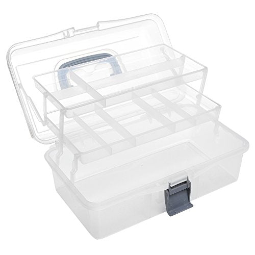 MyGift® Clear Plastic 2-Tier Trays Craft Supply Storage Box/First Aid Carrying Case w/Top Handle & Latch Lock