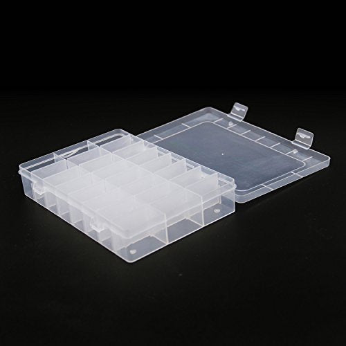 4PCS Clear White Plastic Organizer Box with Dividers 24 Grid Storage Containers Jewelry Storage Box with Dividers for Beads Earrings Necklaces Rings Metal Parts Accessories Screws Button Storage