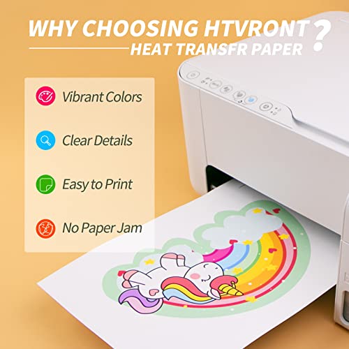 HTVRONT Heat Transfer Paper for Dark Fabric - 10 Sheets 8.5"x11" Printable Heat Transfer Vinyl for Inkjet Printer - Wash Durable Iron on Transfer Paper
