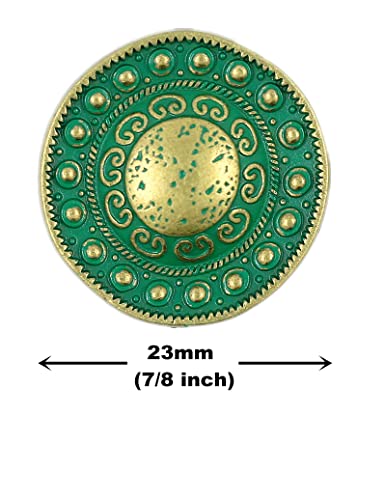 Bezelry 10 Pieces Beads Around The Dome Metal Shank Buttons. 23mm (7/8 inch) (Brass Green)