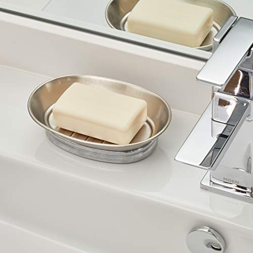 iDesign York Metal Soap Saver, Holder Tray for Bathroom Counter, Shower, Kitchen, 4" x 5.5" x 1.5", Brushed Stainless Steel