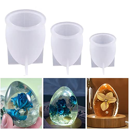 3 Pieces Egg Resin Mold, Egg-Shaped Resin Mold, Large Eggs Ball Silicone Resin Molds, Oval Resin Molds for DIY Resin Art Table Lamp Home Decoration, Valentine, Easter