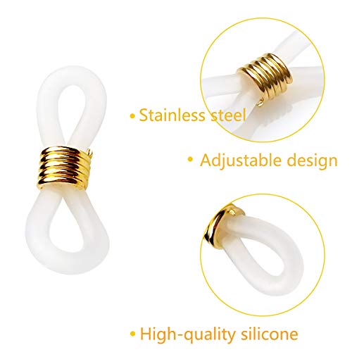 40 Pieces Eyeglass Chain Ends Adjustable Rubber Spectacle End Connectors for Eye Glasses Holder Necklace Chain (White and Gold)