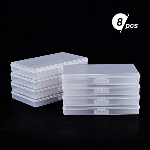 BENECREAT 8 Pack 6x3.5x0.8 Inch Rectangle Clear Plastic Storage Box with Double Hinged Lids for Photo, Pencil, Craft Tools, and Other Small Accessories