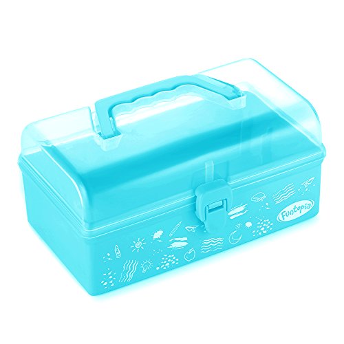 Funtopia Plastic School Supply Box, Art and Craft Storage Box, Tool Box for Kids, Children, Storage Container and Case with Latch and Handle, Perfect for Craft Items, Toys, Stationery and More - Blue