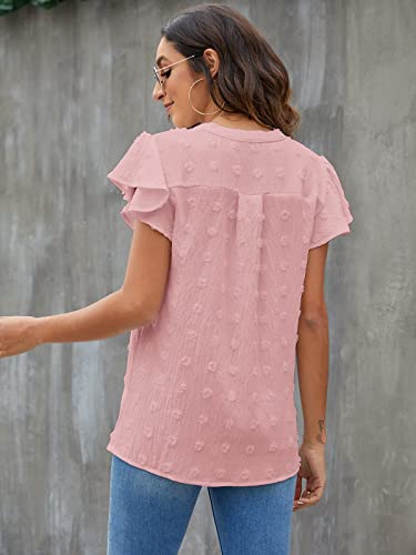 Blooming Jelly Womens White Blouse V Neck Ruffle Sleeve Flowy Shirts Dressy Casual Cute Summer Tops(Large, Dusty Rose)