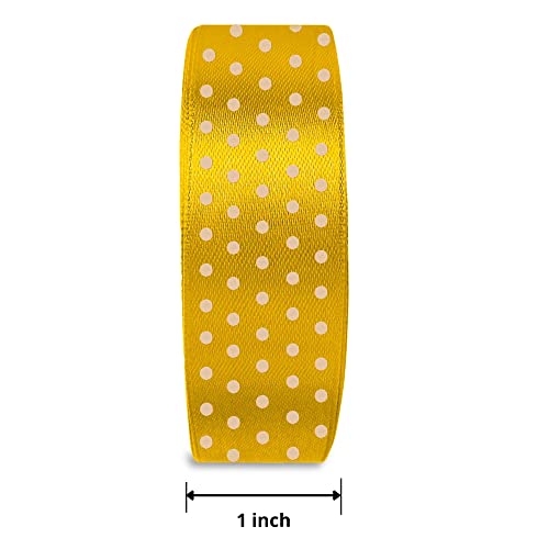 Ribbon 1 inch Light Yellow with White Polka Dots Ribbons for Crafts Gift Ribbon Satin Solid Ribbon Roll 1 in x 25 Yards