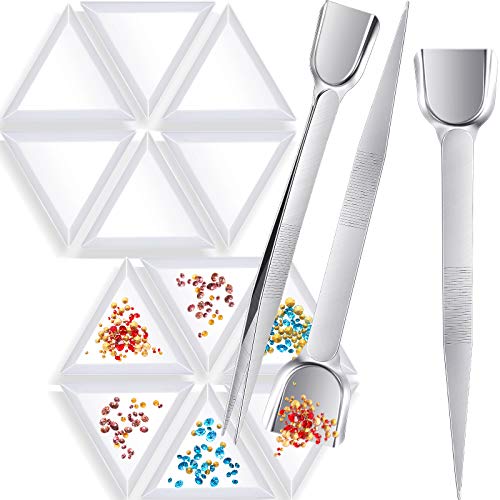 3 Pieces Stainless Steel Handy Tweezers with Scoop Beads Gems Pickup Tweezers and 20 Pieces Bead Sorting Trays Triangle White Plastic Trays for Beads Gems Rhinestone Crystals