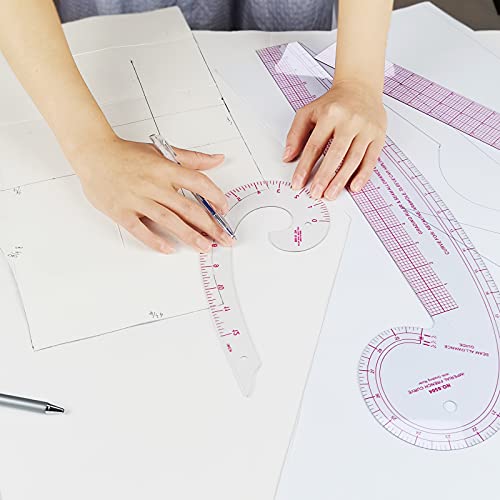 HLZC Imperial Sewing Ruler & French Curves for Pattern Making Drafting, Clear Plastic Fashion Designer Ruler Kit in Inches (6-Piece Set)