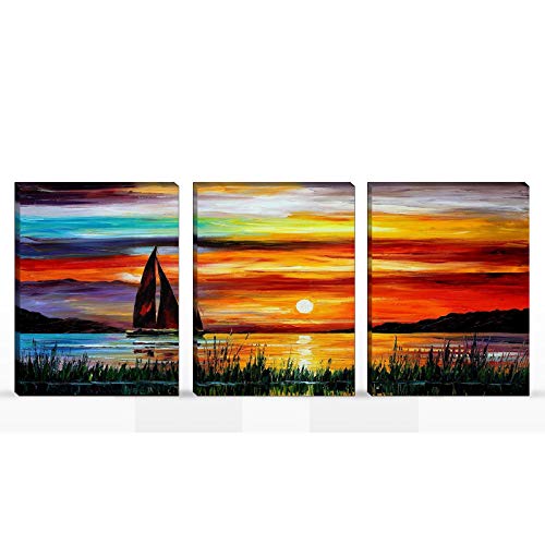 3 PCS Paint by Numbers for Adults and Kids Framed Canvas, Triptych DIY Acrylic Painting Kit with Paintbrushes, Acrylic Pigment for Beginners, 12 X 16 Inch - Sunset 3PCS Set(Include Framed))