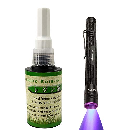 D Aventik Edison Design UV Glue Crafts UV Epoxy Resin Super Flex (Soft) Or Hard Formula Patented Easy Squeeze Spring Bottle 1.76OZ 50ml Ultraviolet Curing Glue Hard UV Glue with a Pen Light