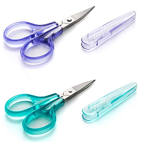 Beaditive Detail Craft Scissors Set (2 Pc.) Curved and Straight, Sharp, Compact | Sewing, Embroidery, Paper Cutting, Crafting | Stainless Steel | Protective Cover