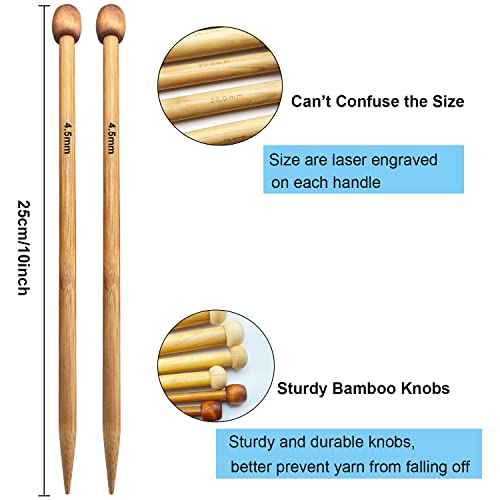 Weabetfu Bamboo Knitting Needle Straight Single Pointed 10-inch Length Knitting Needles for Handmade DIY Knitting,US Size 6(4mm)