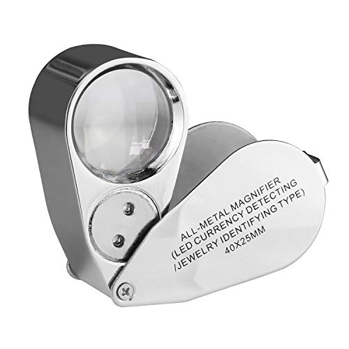 Beileshi 40X Illuminated Jeweler LED and UV Lens Loupe Magnifier with Metal Construction and Optical Glass with a Durable and Sturdy Travel Carrying Case