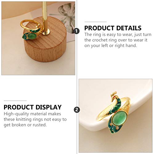 EXCEART 2pcs Adjustable Knitting Loop Crochet Ring Peacock Crochet Rings Woven Rings Metal Yarn Guide Finger Holder Knitting Thimble for Home Crochet Knitting Tools