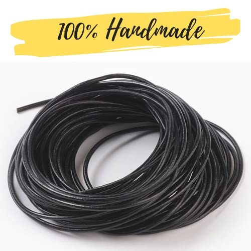 Leatherow 3 Rolls 5.5 Yard Cowhide Round Genuine Leather Cords Rope String for Jewelry Making Bracelet Necklace Jewelry Making Lanyards DIY Crafts, Black, Dark Brown, Natural Camel (2.0 MM, 3 Colors)