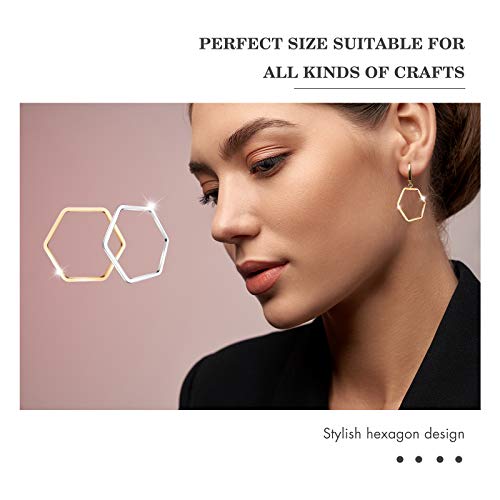 Inbagi 80 Pieces Hexagon Hollow Frame Hexagon Open Bezel Charm Pendants Hexagon Linking Ring Connector DIY Crafts for Earring Necklace Jewelry Making Findings (Gold and Silver)