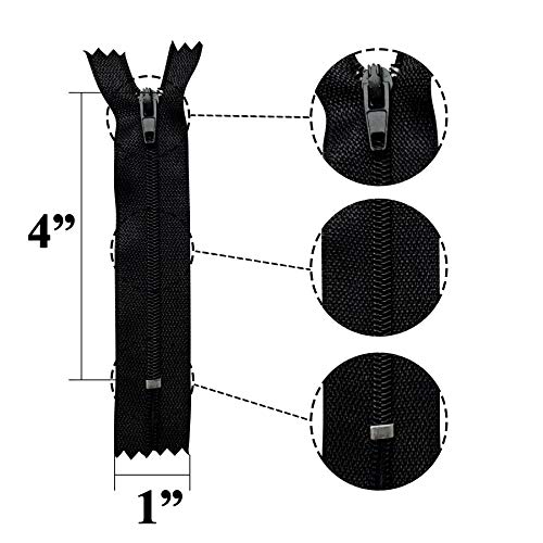 KGS 4 inch Nylon Zipper for Sewing Crafts | 20 Zippers / Pack (Black)