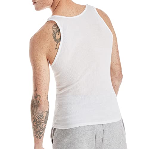 Hanes mens 6-pack Tagless Cotton Tank Â– Multiple Colors (White, Black/Grey) undershirts, 6 Pack - White, Small US