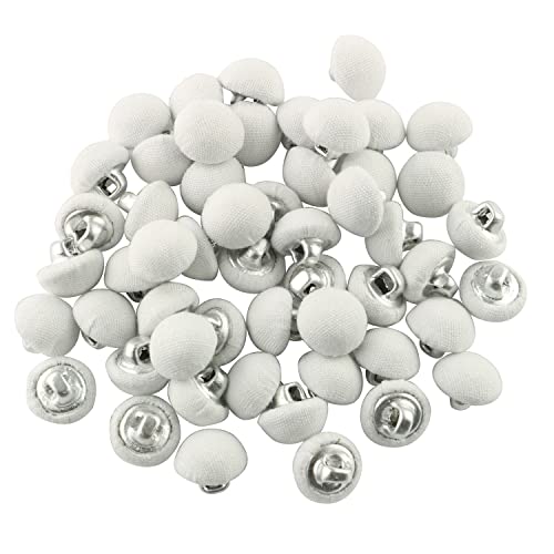 YHXiXi 50pcs Metal Handle Buttons for Tuxedo Suits Gowns Blouses Coats, White Smooth Satin Covered Metal Shank Buttons 10mm Wedding Dress Buttons