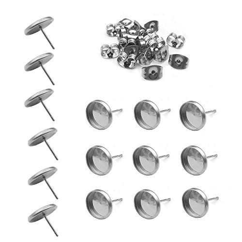 240Pieces 8mm Stud Earring with Post Kit 120Pcs Stainless Steel Blank Stud Earring and 120Pcs Earring Safty Back for Earring Making Findings DIY Jewelry (9849-8mm)