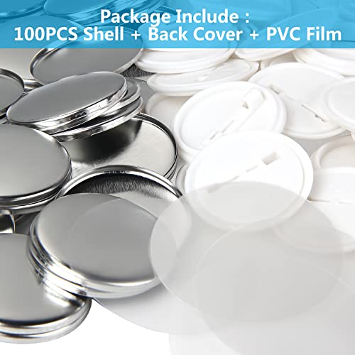 100 Pieces Blank Button Badge Parts for Button Maker Machine, Metal Shells, Plastic Back Cover and Clear Mylar Components, DIY Crafts Arts Supplies for Presents, Souvenirs (32mm)