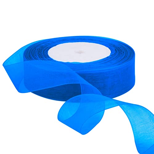 Hapeper 1 Inch Sheer Organza Chiffon Ribbon, 50 Yards/ Roll (Sapphire Blue)