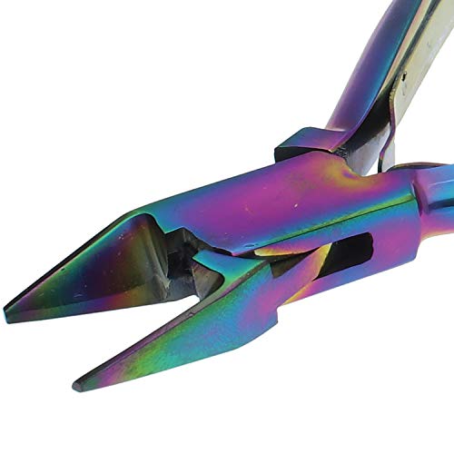 The Beadsmith Chroma Series Flush Cutter, 5.5 inches (140mm) with hardened stainless-steel head, rainbow titanium coating, contoured comfort grip handle and double-leaf spring, tool for jewelry making