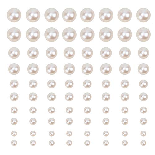 Senkary 840 Pieces (5 Sizes) Self-Adhesive Hair Pearl Stickers Flat Back Pearl Sheets for Crafts, Wedding, Face, Makeup (4mm/5mm/6mm/8mm/10mm)