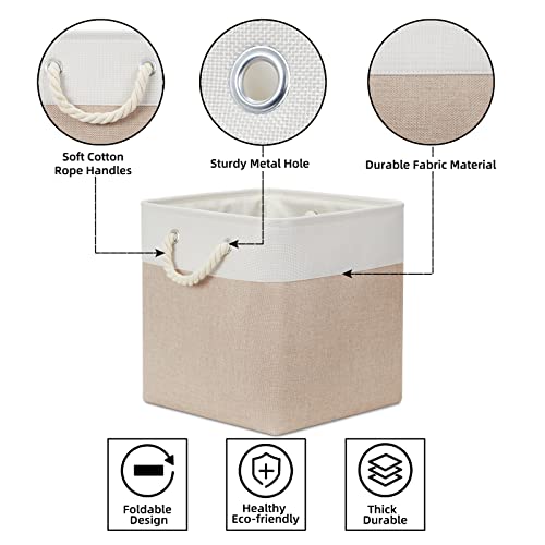 Bidtakay Fabric Storage Baskets for Organizing Beige 13 Inch Collapsible Square Baskets 3 Pack Organization Bins Large Cube Storage Bins Closet Baskets for Shelves Clothes