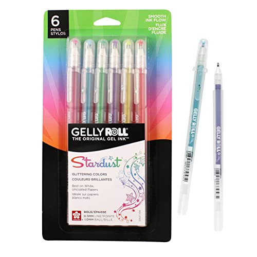 SAKURA Gelly Roll Stardust Galaxy Glitter Gel Pens - Bold Point Ink Pen for Lettering, Drawing, Invitations, & Stationery - Assorted Colored Ink - Bold Line - 6 Pack