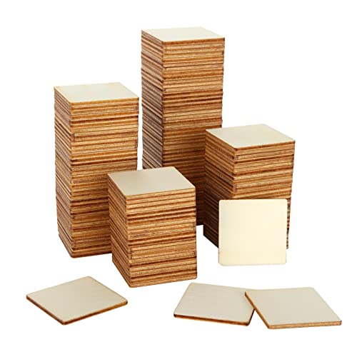 ZOEYES 200 Pieces 1.5 x 1.5 Inch Square Unfinished Wooden Pieces Blank Wood Squares Round Conner Wooden Square Cutouts for Craft, Painting, Laser Engraving Carving, DIY Arts Project