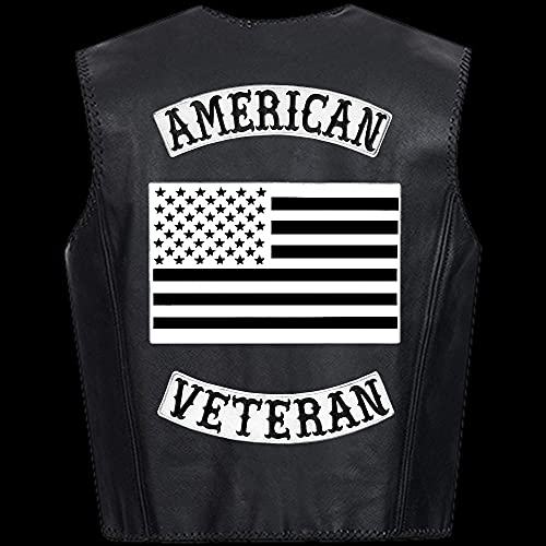 Veteran Reflective Embroidered Iron-On Patch Biker Jacket Rider Vest Rocker Size 12" XL USA Gray (Reflective Grey Bottom)