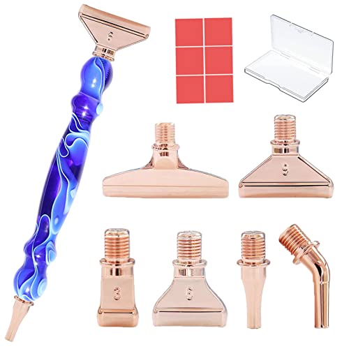 LIBIFUN 14pcs Rose Tips Metal Screw Thread Diamond Painting Pen Kits, a Diamond Art Pen, 6pcs Tips, 6 Glue Clays, 5D Diamond Painting Accessories Tools for DIY Craft, Comfort Grip ( Blue)