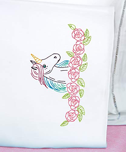 Jack Dempsey Needle Art Unicorn Embroidery Pillowcase, Standard, White